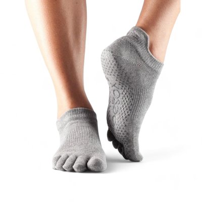 ToeSox Full Toe Low Rise Heather Gray Yoga Socks, TS-841090109002-M