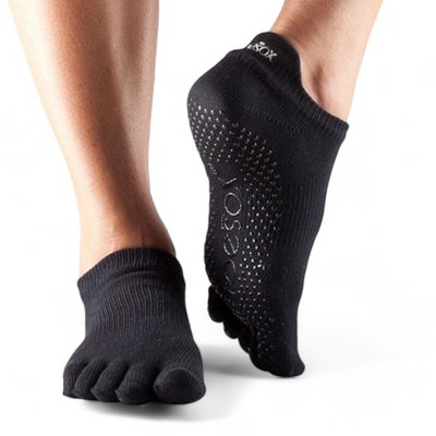 ToeSox Full Toe Low Rise Black Yoga Socks, TS-841090108982-M