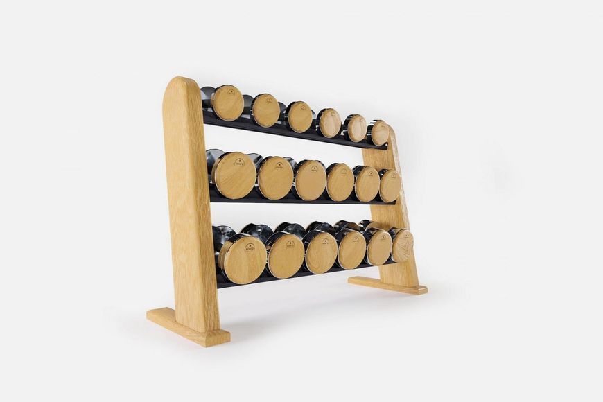 Rack with dumbbells (9 pairs, 5-25 kg) NOHRD DumbBells Set Oak, ND-25.104 (oak)